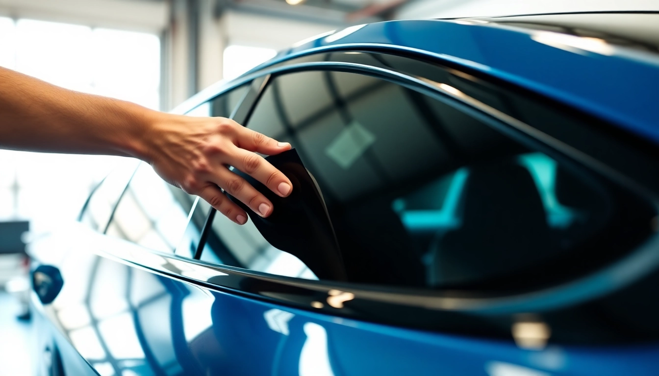 Applying ceramic window tint to a modern vehicle, showcasing professional installation.