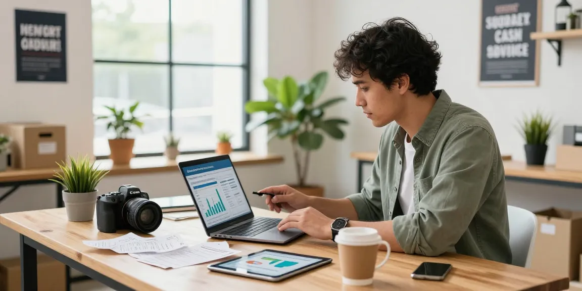 Small business owner exploring Square merchant cash advance options at a modern workspace.