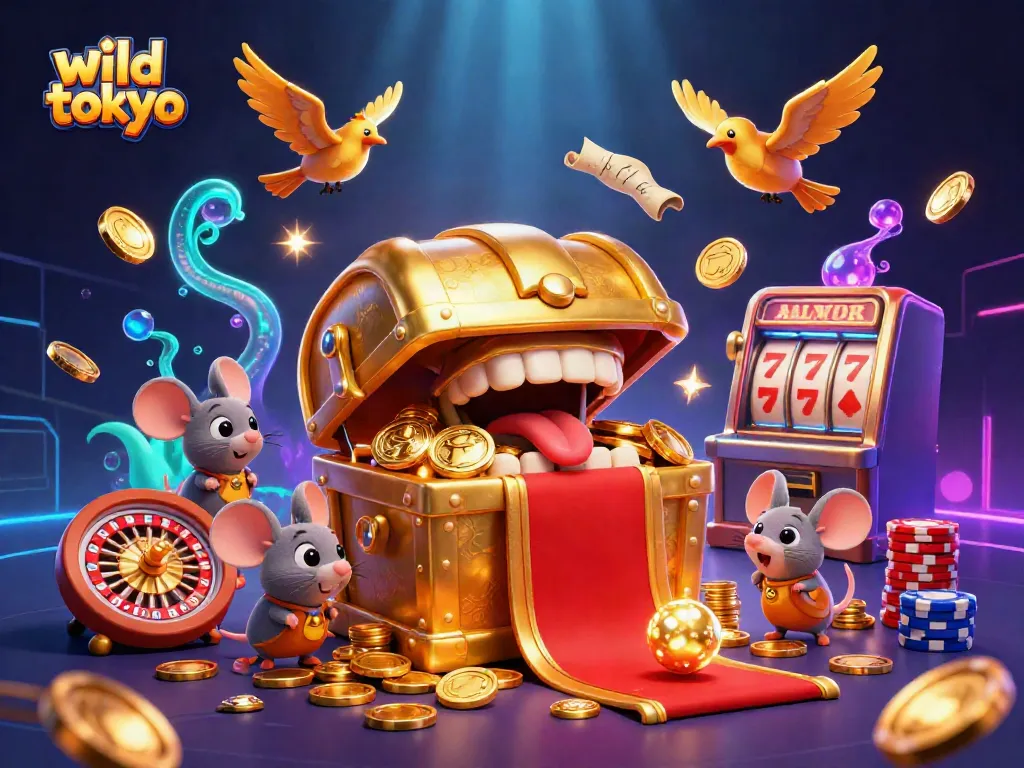 Experience wild tokyo as adventurer mice chase golden riches in a vibrant casino scene.