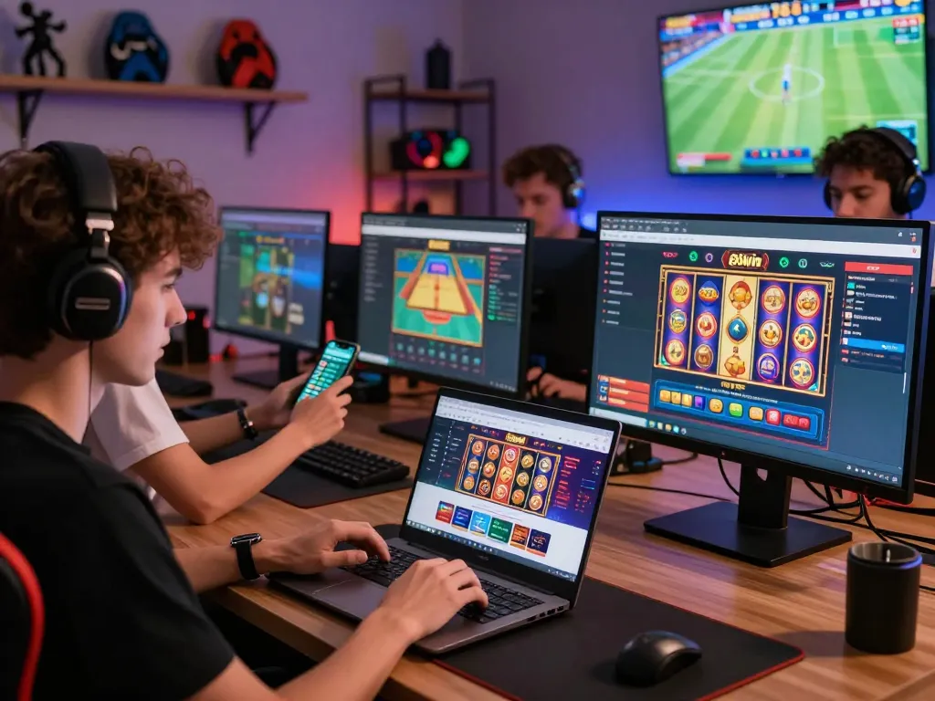 Players enjoying diverse games on 68win online platform, showcasing slots and sports betting.