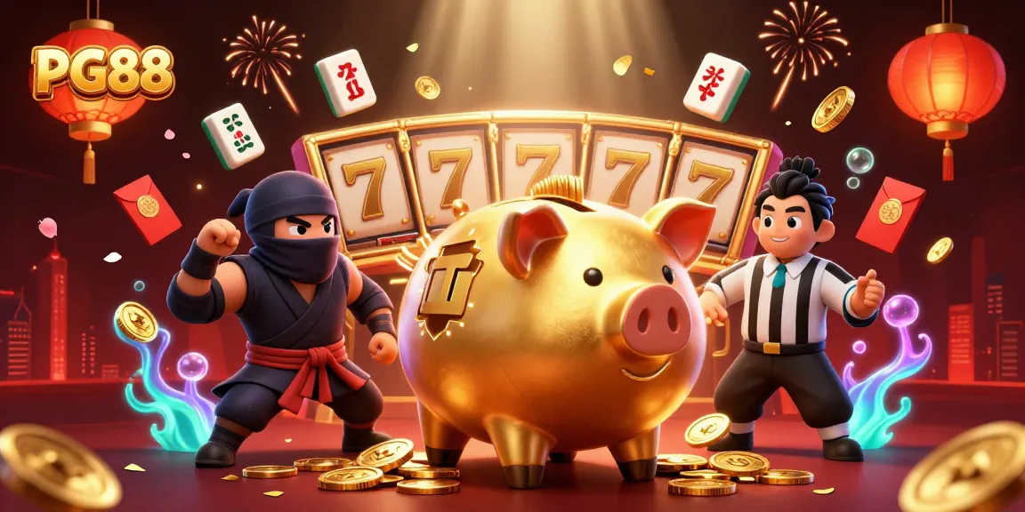 Spin to win with PG88 in this vibrant casino scene featuring a sumo piggy bank!