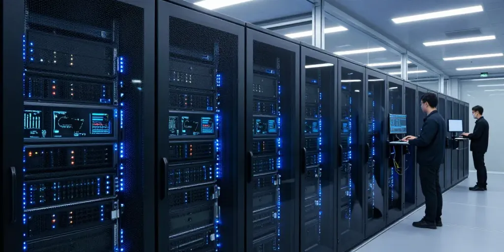 Advanced servers in a modern data center enhancing rokok88 slot performance.