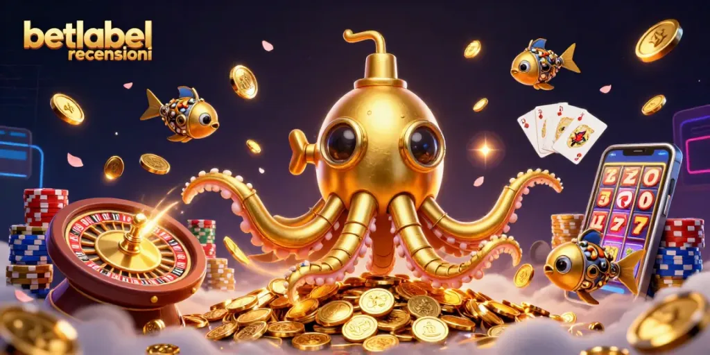 Experience thrilling gameplay at Betlabel recensioni, with dynamic casino elements like coins, cards, and slots.