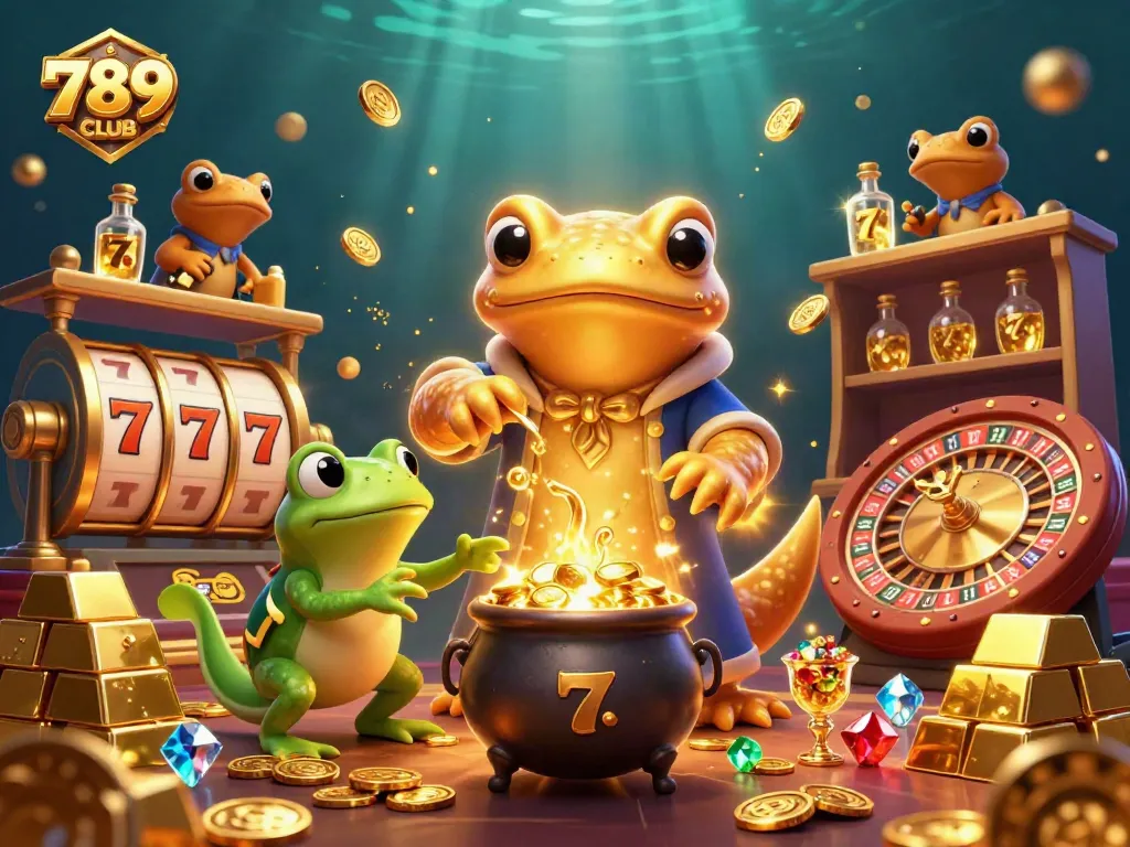 Experience the excitement of 789CLUB with golden coins and vibrant casino elements in this dynamic illustration.