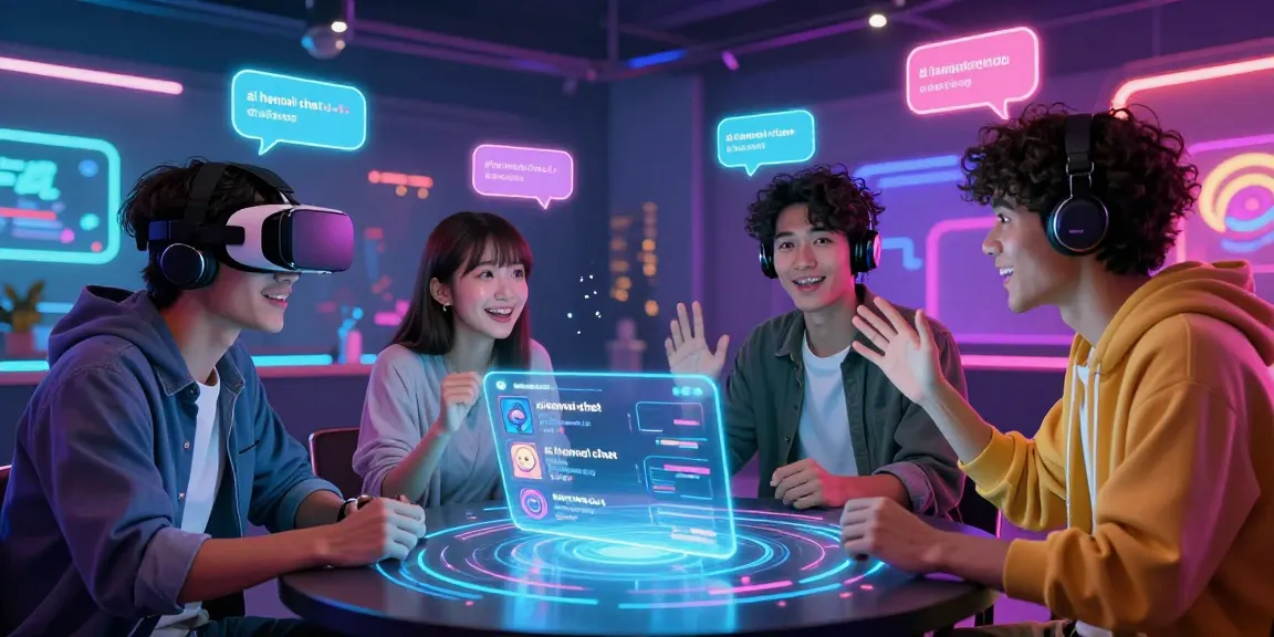 Engaging scene depicting characters interacting in an ai hentai chat environment with vibrant anime graphics and immersive virtual elements.