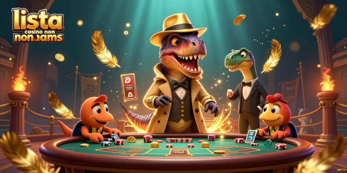 Experience the thrill with the lista casino non aams featuring a cartoon velociraptor at a blackjack table.