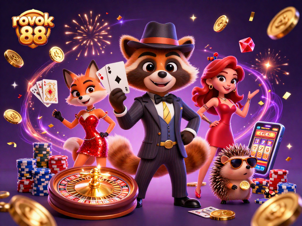 Experience thrilling gameplay with rokok 88's ultra-detailed casino scene featuring vibrant characters and dynamic elements.