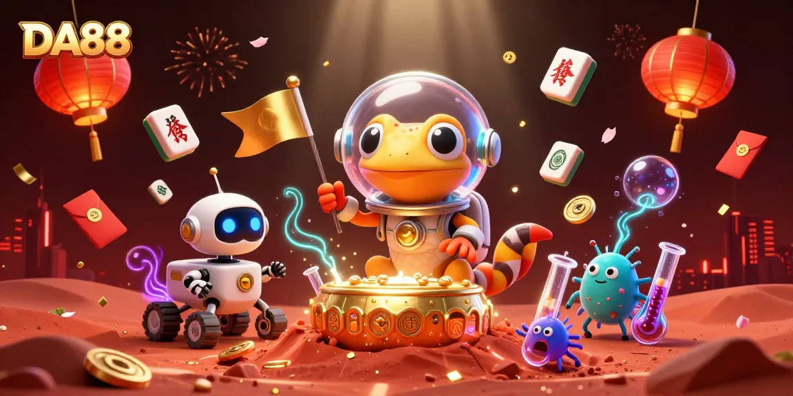 Experience thrilling gameplay at DA88 with the Martian gecko uncovering a hidden casino paradise in vibrant style.