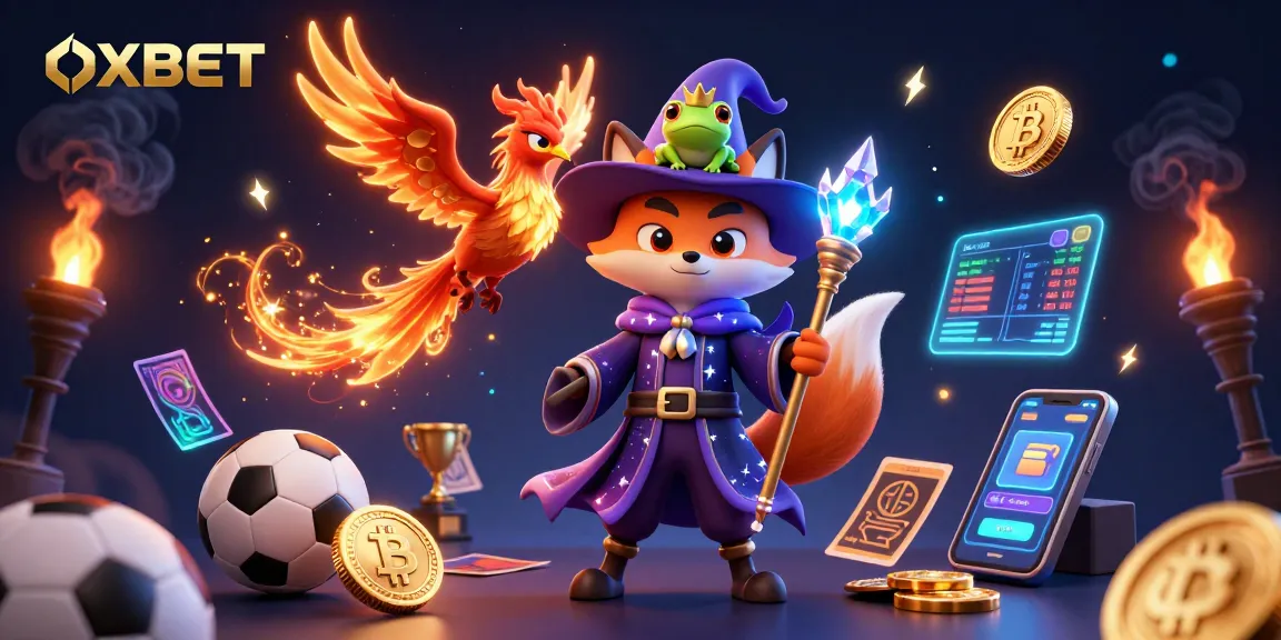 Bet with OXBET as a mystical wizard fox and a phoenix illuminate the enchanted sports betting scene.