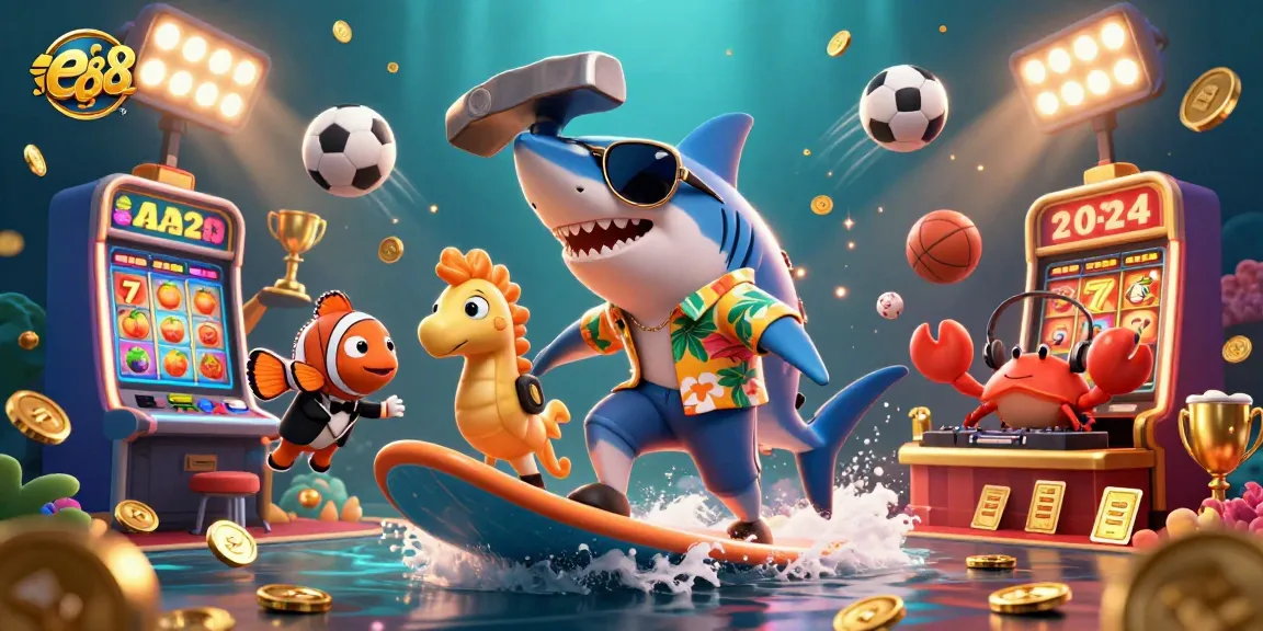 Enjoy exciting gaming adventures at ea88 with a vibrant 3D scene depicting engaging characters and dynamic casino elements!