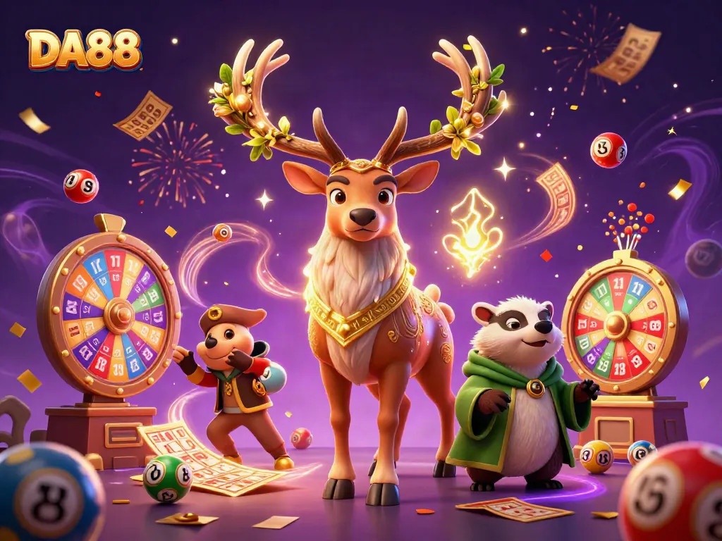 Experience DA88 with an enchanting illustration of a Celtic druid stag and a wise badger celebrating together!