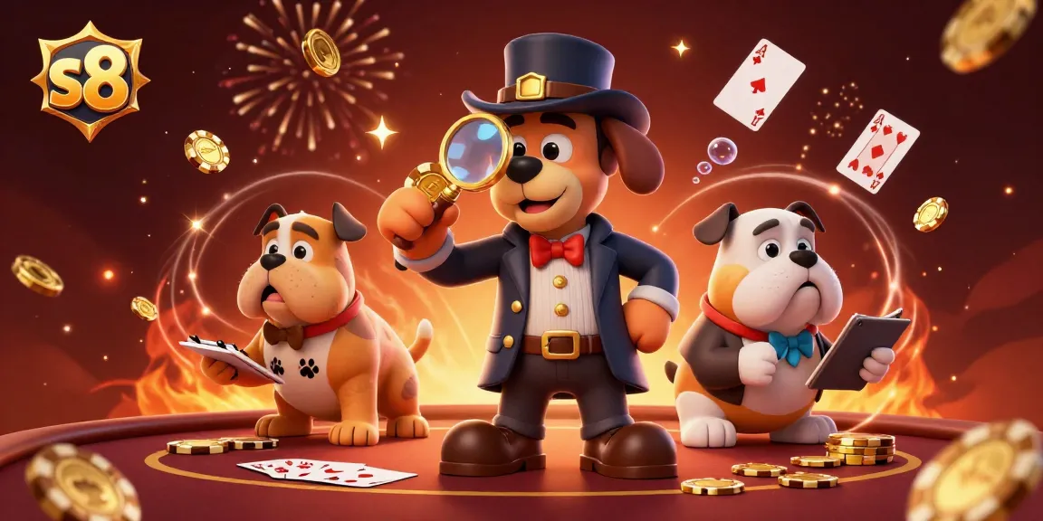 Engage in exciting poker action with s8 featuring a detective and bulldog uncovering treasure.