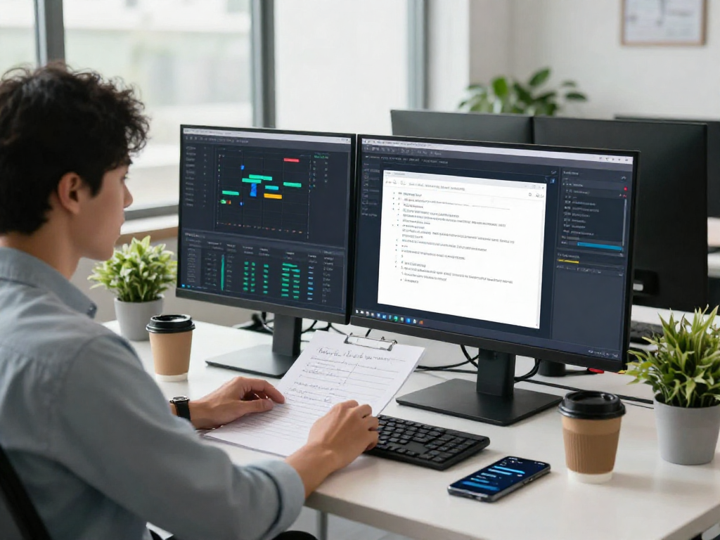 Document fraud detection analysis by an analyst in a modern office with software interface.
