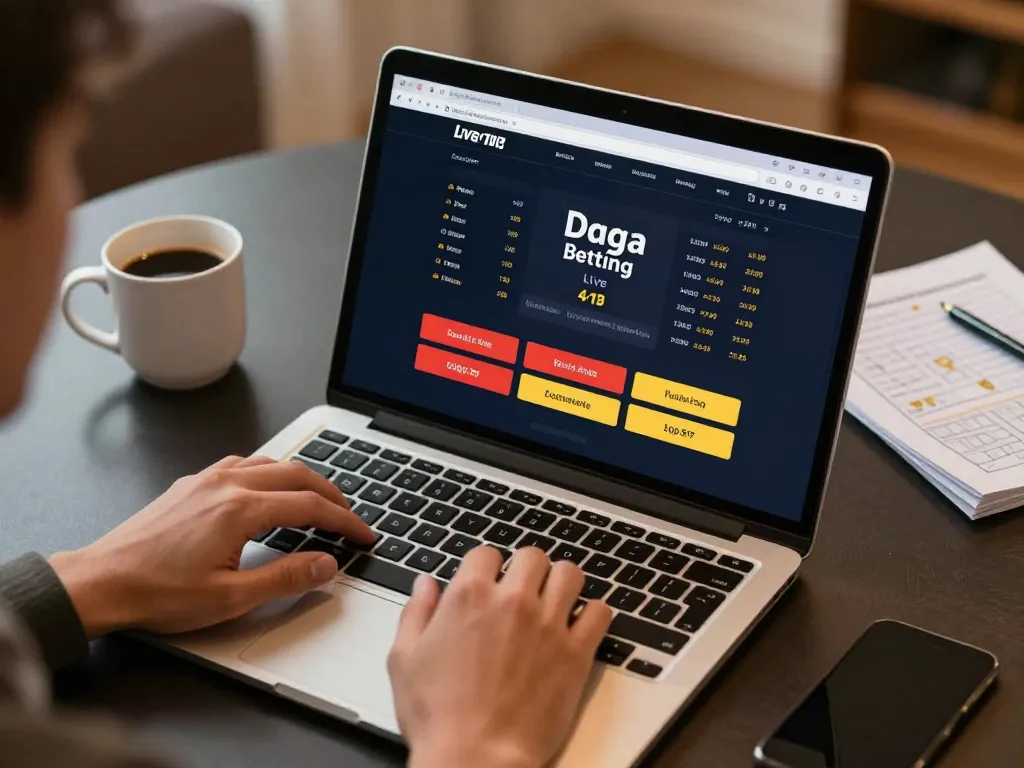 Daga online betting experience with a user engaging on laptop showcasing live betting options.