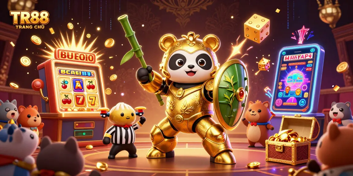 Experience TR88 TRANG CHỦ with a vibrant illustration showcasing exciting casino elements and characters.