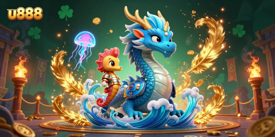Engage with u888 in thrilling casino adventures surrounded by mythical creatures and vibrant game elements.
