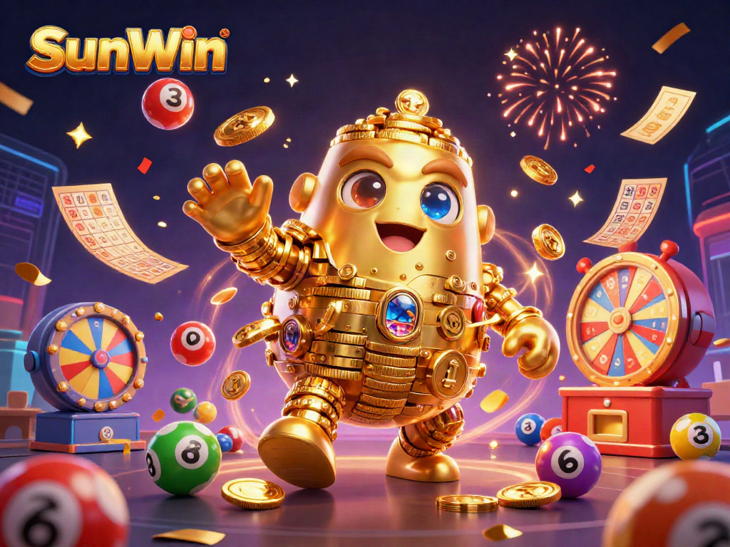 Experience the excitement of SunWin with dynamic lottery elements and vibrant casino visuals.