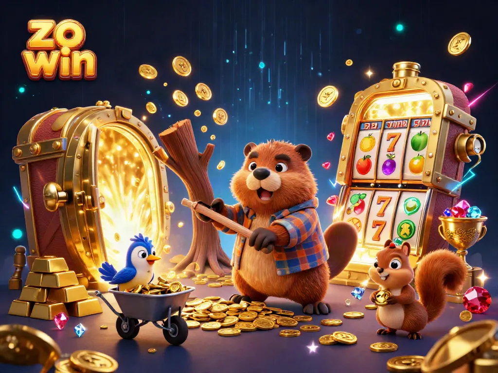 Experience the thrill of winning at zo win with gold coins raining from trees in this dynamic casino scene.