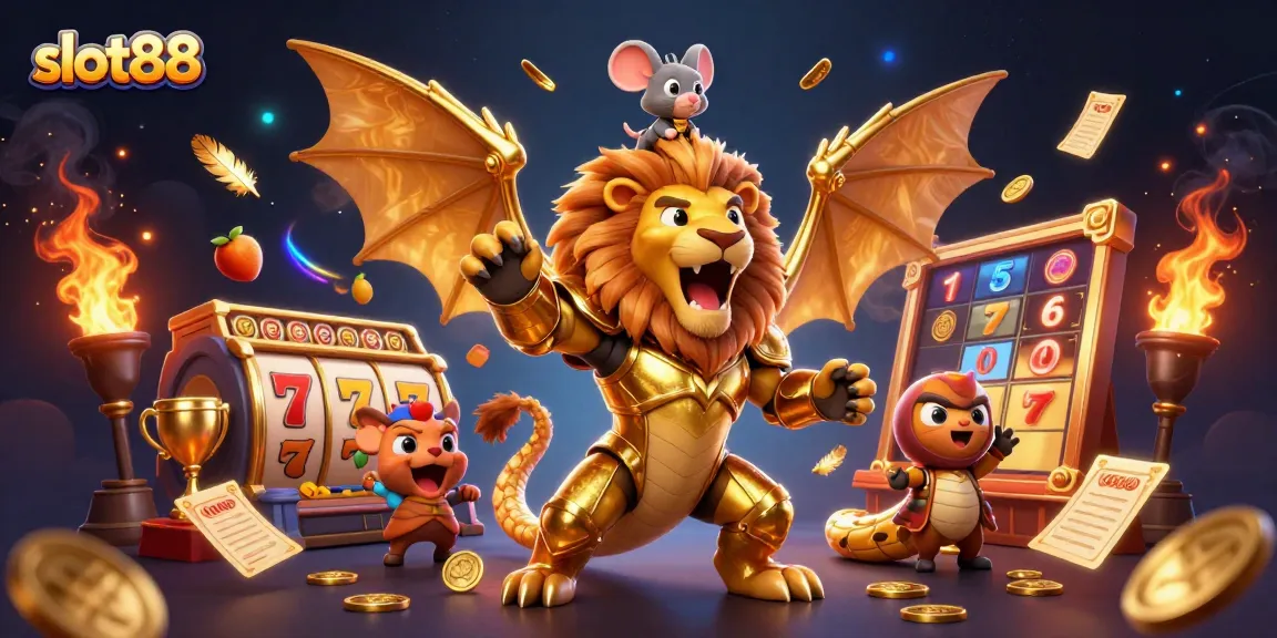 Experience thrilling gameplay with slot88 as a chimera champion roars triumphantly in this vibrant casino scene.