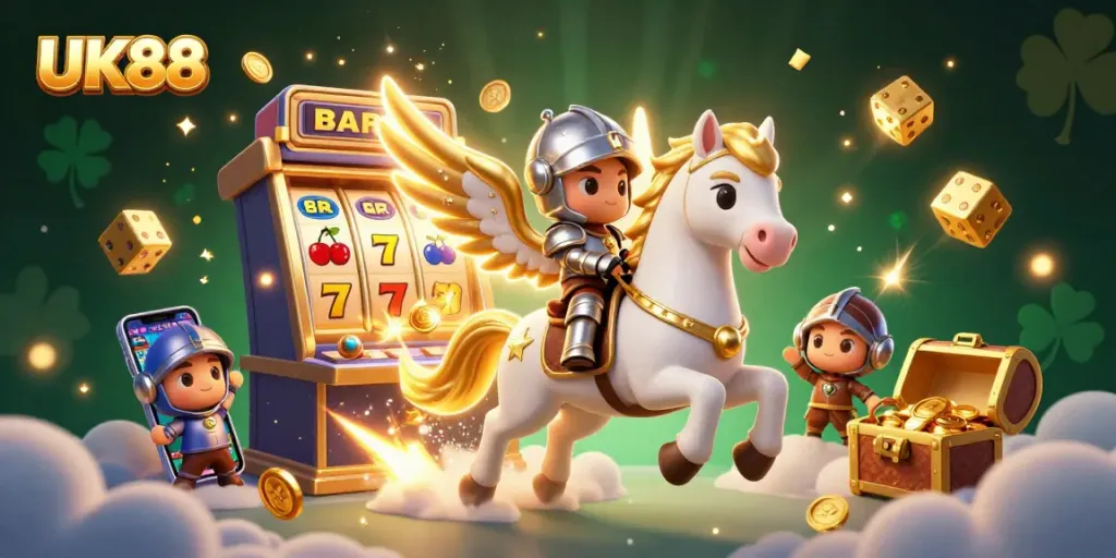 Experience thrilling wins at UK88 with a vibrant 3D scene showcasing dynamic casino action and excitement.