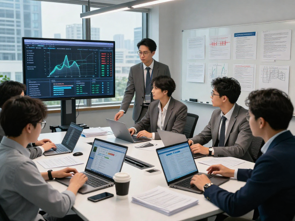 Document fraud detection analysis in a modern office with diverse team discussions and technology.