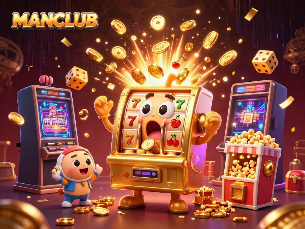 Experience the excitement of MANCLUB's jackpot wins with this vibrant 3D casino scene featuring animated slot machines.