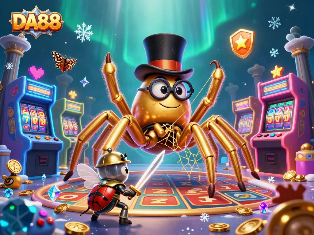 Engage with DA88's thrilling gaming adventure featuring a golden tarantula and beetle knight.
