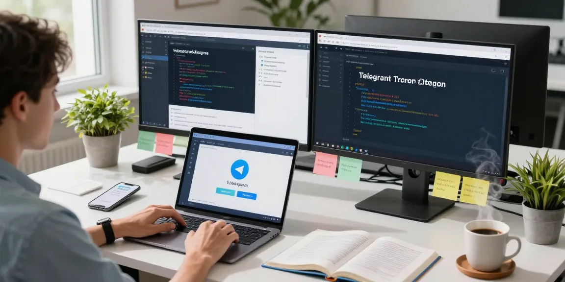 Setting up Telegram Chinese interface on a laptop in a modern workspace