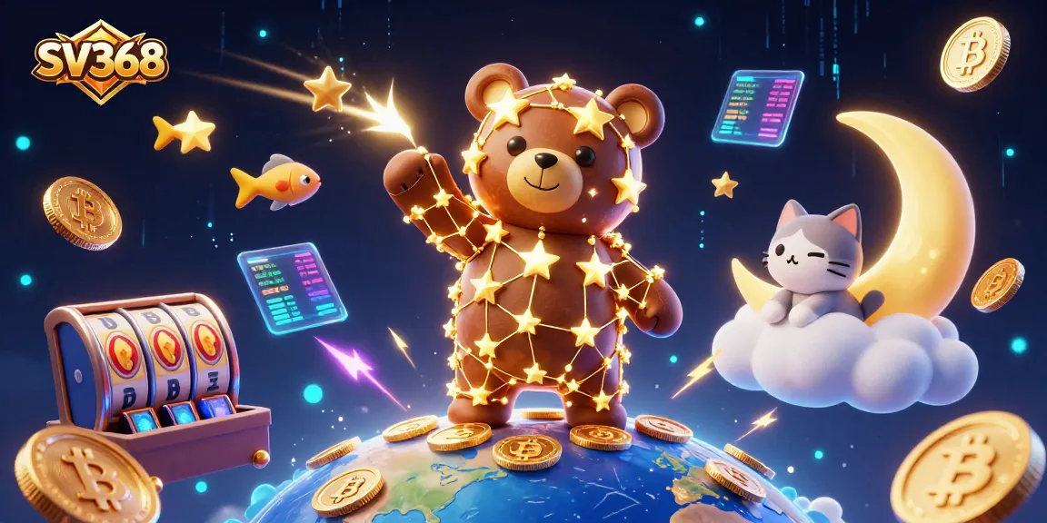 Win exciting bonuses at SV368 with captivating 3D casino characters and glowing crypto elements.