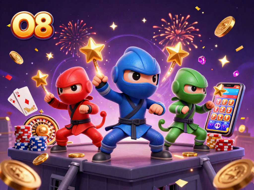 Engage with O8's thrilling world of casino excitement featuring ninja chameleons in action.