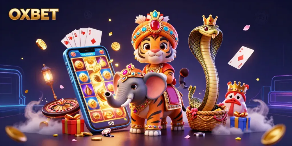 Spin the reels at OXBET with vibrant slot games, gold coins, and dynamic casino elements.