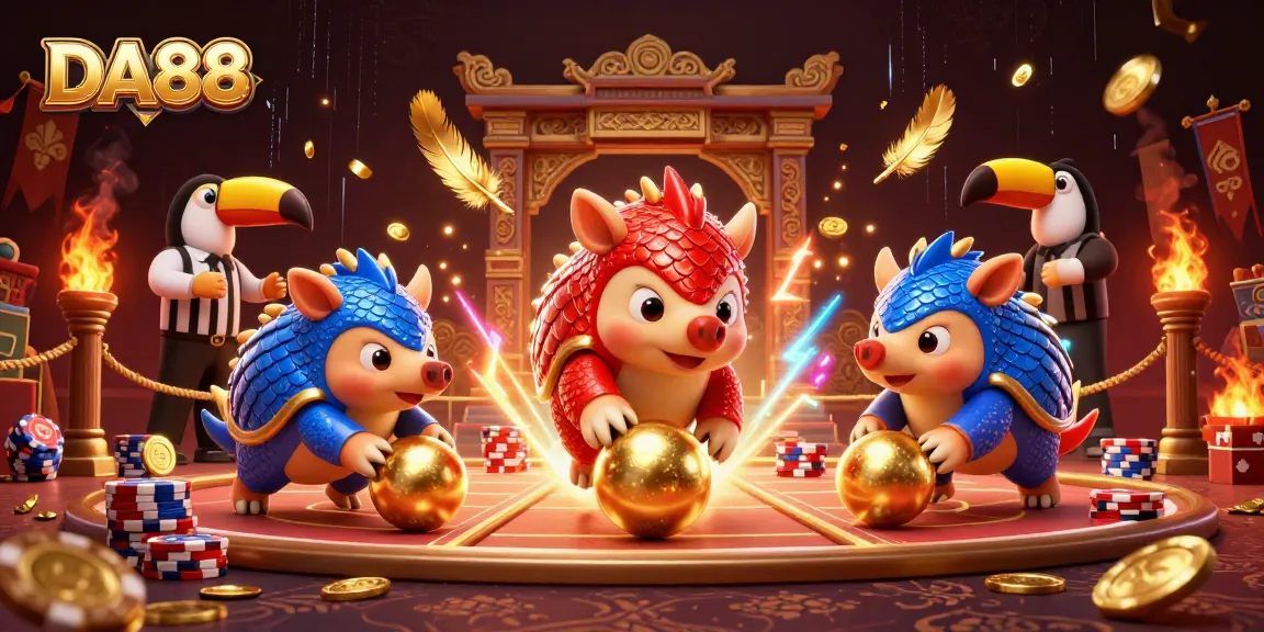 Experience thrilling action at DA88 with rival pangolins competing in a vibrant casino setting.