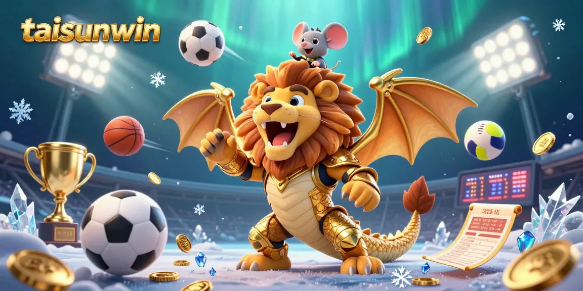 Play exciting games at taisunwin with a lively casino scene featuring a dynamic chimera and sports elements.
