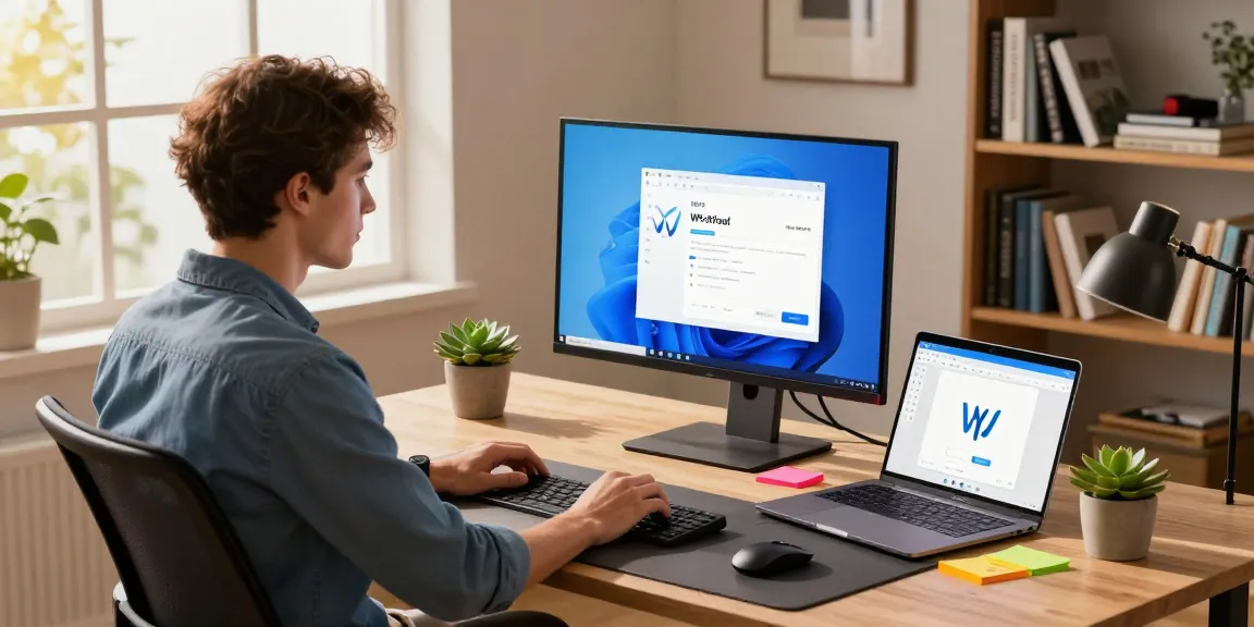 WPS Download interface displayed on a modern computer setup in a vibrant home office.