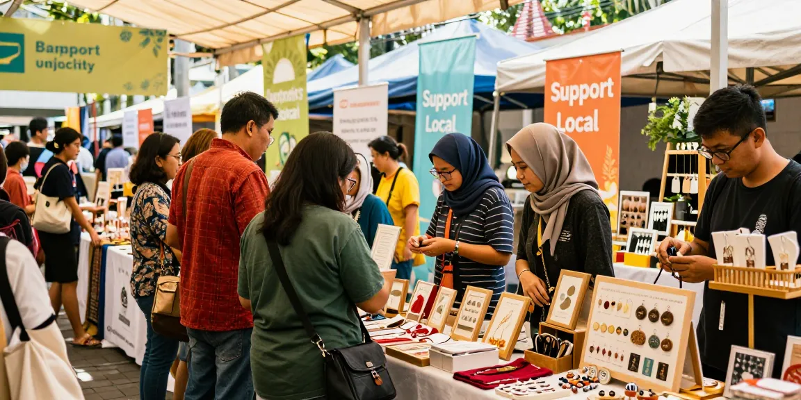 Shoppers exploring products at the ROKOK88 marketplace, supporting local UMKM.