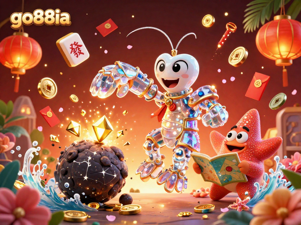 Experience thrilling gaming with go88ia's vibrant 3D illustration showcasing dynamic casino elements.