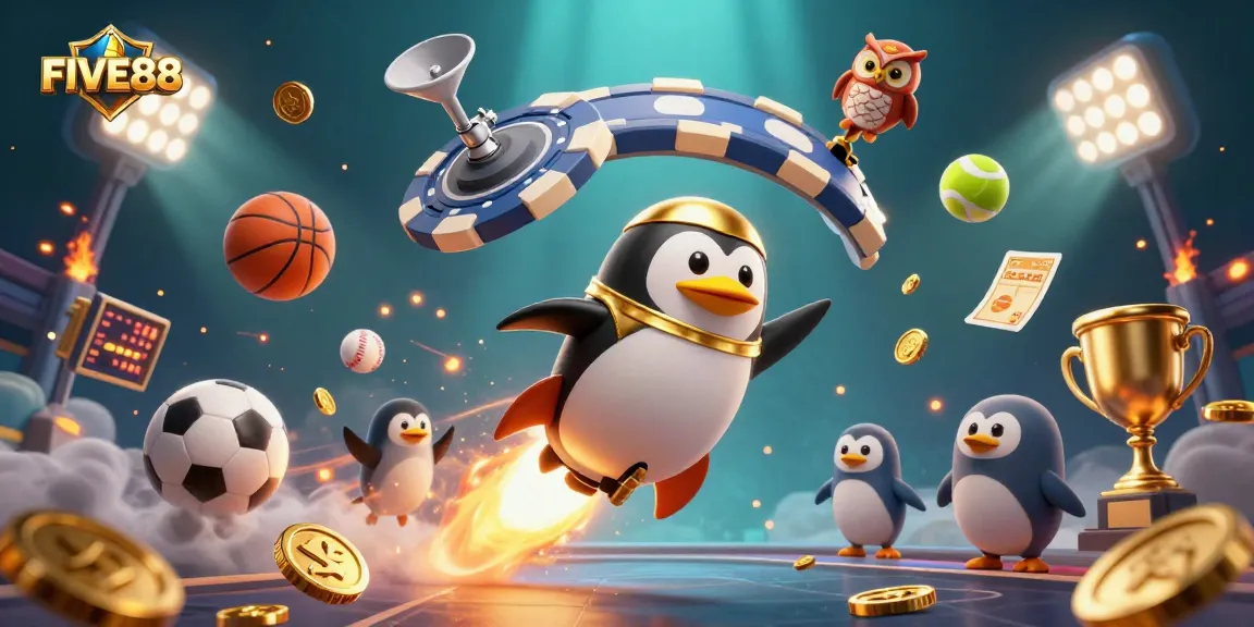 Experience the thrill of winning at FIVE88 with dynamic sports betting elements in a vibrant casino scene.