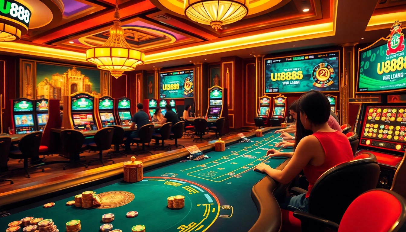 Experience thrilling gameplay at u888 with vibrant casino tables and slot machines.