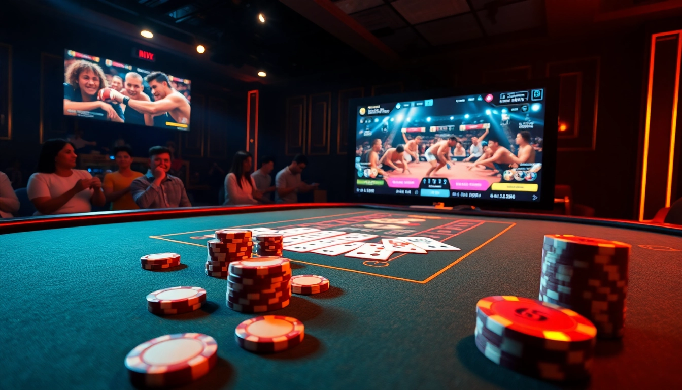 Experience the thrill of đá gà trực tiếp at a luxurious casino table with vivid gaming elements.
