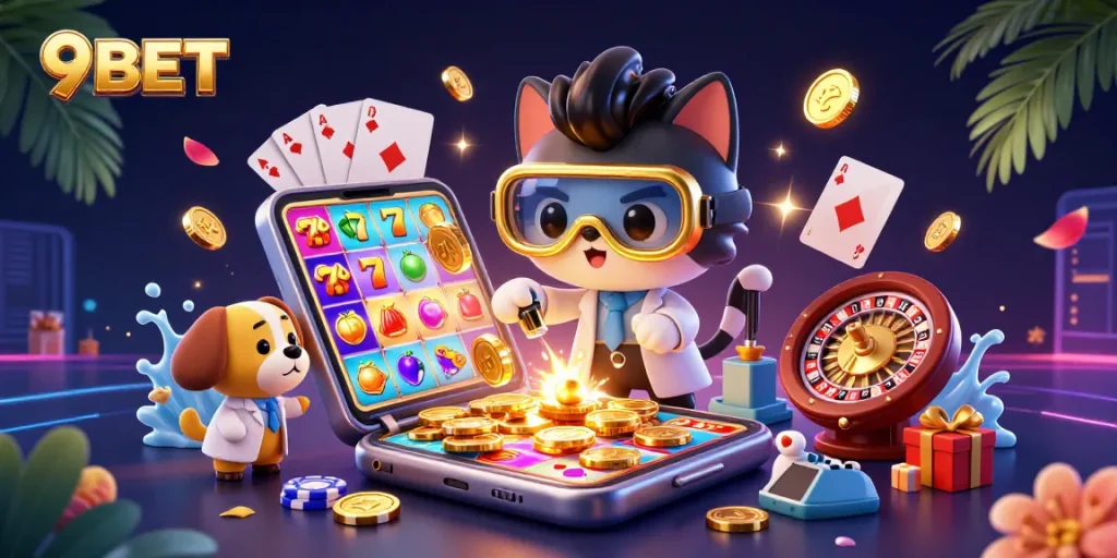 Engage with exciting 9BET gaming opportunities in a vibrant, action-packed casino scene.