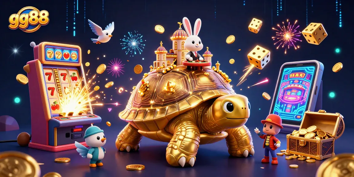Experience the vibrant fun at gg88's dynamic casino scene featuring a golden tortoise and big jackpots.