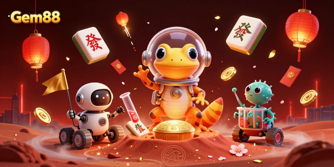 Experience vibrant gaming at Gem88 with a Martian gecko uncovering a golden casino.