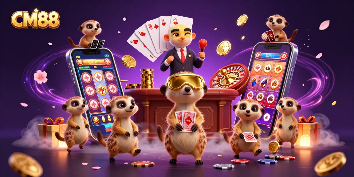 Experience the excitement at CM88 casino with engaging meerkats running games, colorful slot games, and festive energy.