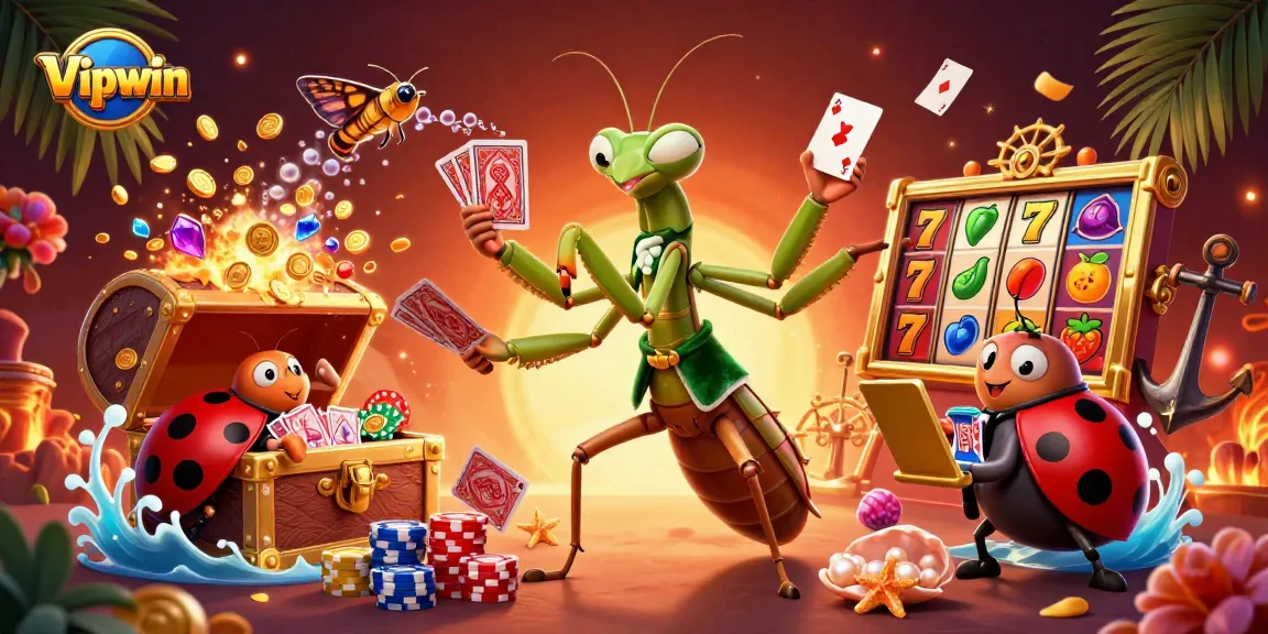 Win big with Vipwin's casino games in this dynamic 3D illustration featuring vibrant gambling elements.