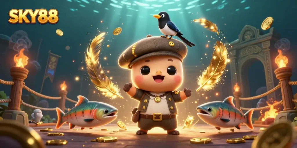 Engage in thrilling strategies at SKY88, featuring vibrant casino characters and action-packed gameplay.
