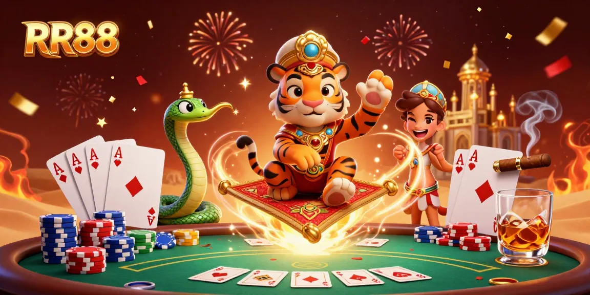 Experience exciting gameplay at RR88 casino with colorful poker elements and vibrant character art.