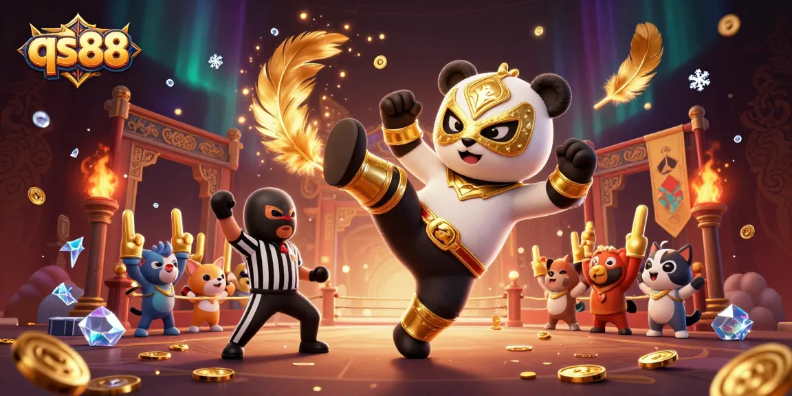 Experience thrilling casino action with qs88 featuring a playful panda wrestler and vibrant betting atmosphere.