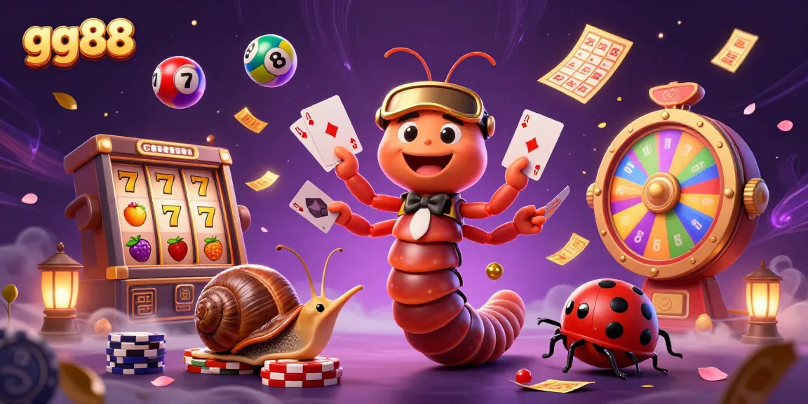 Experience the excitement at gg88 with a whimsical illustration of a millipede dealer and game elements.