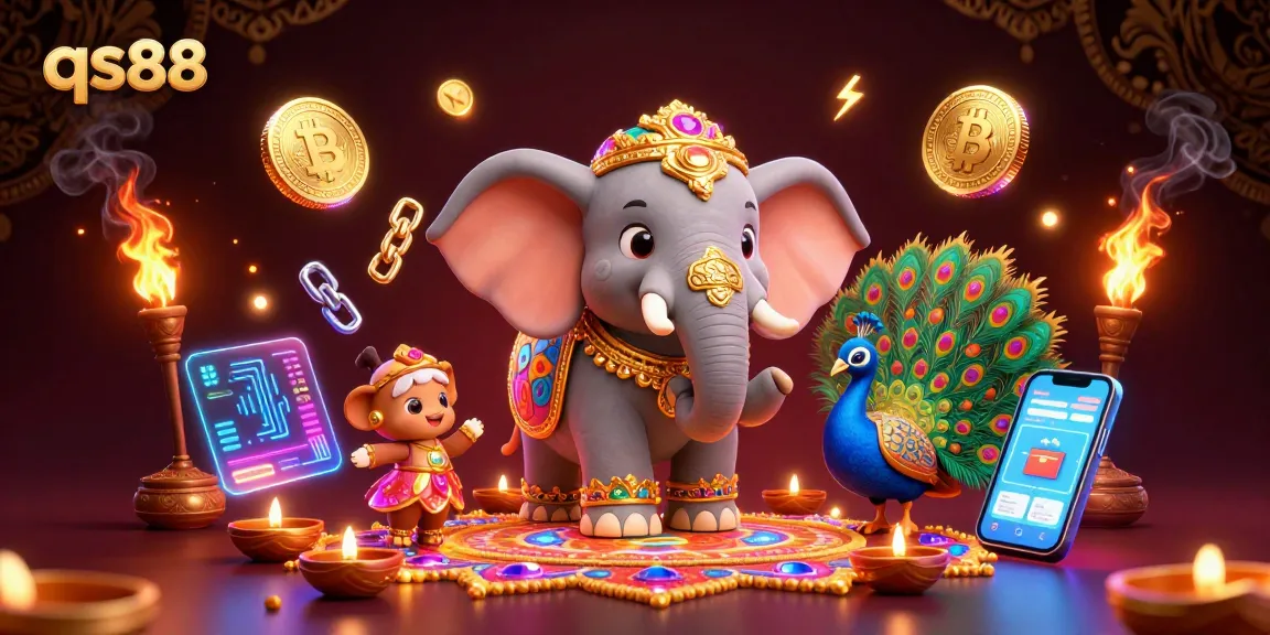 Experience thrilling casino excitement with qs88: vibrant 3D illustration of gambling elements and characters.