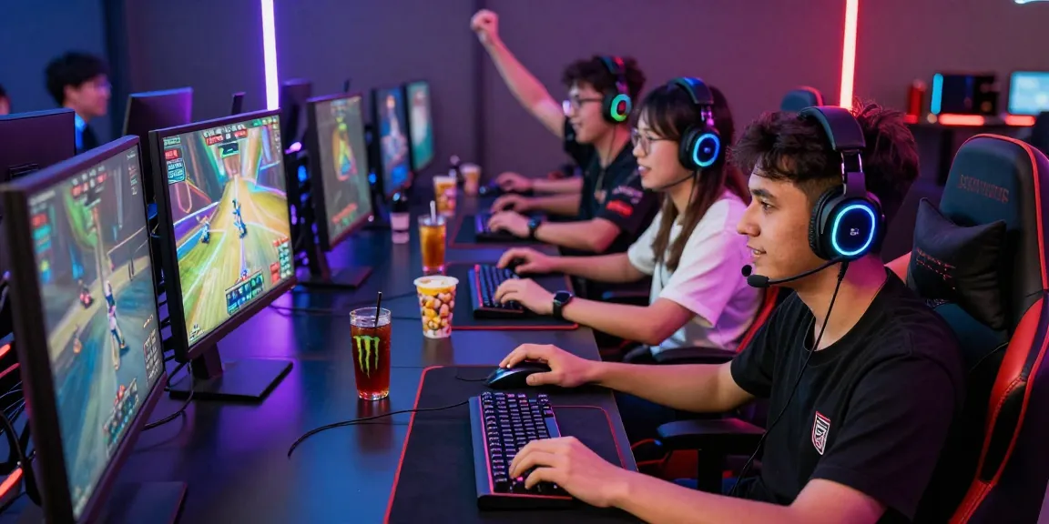 Rokok88 gaming setup featuring enthusiasts in a lively e-sport environment, promoting high-quality gear.